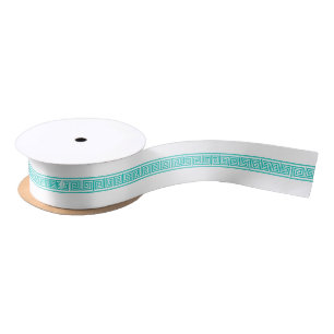 DIY Greek Key #4 & Background Colour - Teal White Satin Ribbon