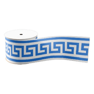 DIY Greek Key Meander Background Color Blue Wht XL Grosgrain Ribbon