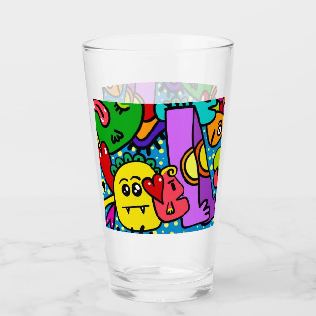 DIY HAPPY MONSTER CRITTER DOODLE Glass (Front)