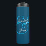 DIY His/Her Script Names Sky Blue/White Ocean Blue Thermal Tumbler<br><div class="desc">His and her names in beautiful white and sky blue script lettering for an elegant design on ocean blue background with space for hand written name. Click “Customize” to change colors and type styles.</div>