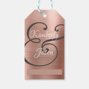 DIY His/Her Script Names, Wh/Grey, Rose Gold Metal Gift Tags