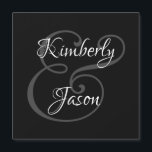 DIY His & Her Script Names, White & Grey on Black<br><div class="desc">His and her names in beautiful white and grey script lettering for an elegant design on black background. Click “Customise” to change colours and type styles.</div>