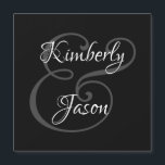 DIY His & Her Script Names, White & Grey on Black<br><div class="desc">His and her names in beautiful white and grey script lettering for an elegant design on black background. Click “Customise” to change colours and type styles.</div>