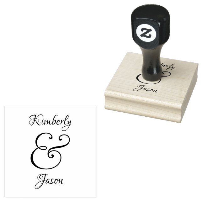 DIY His & Her Script Names, White & Grey on Black  Rubber Stamp (Stamped)