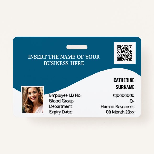 DIY ID card blue white modern photo logo template ID Badge (Front)
