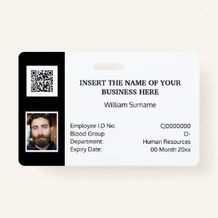 DIY ID card classic simple photo logo black white ID Badge