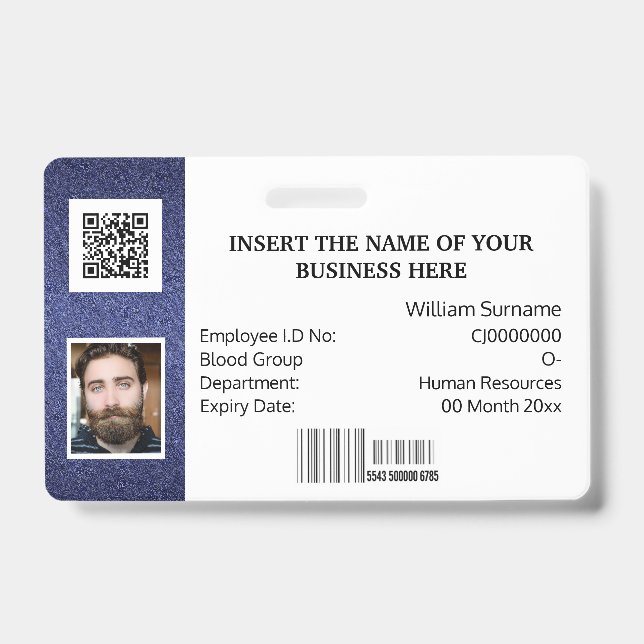 DIY ID card classic simple photo logo blue white Badge (Front)
