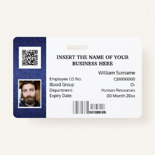 DIY ID card classic simple photo logo blue white ID Badge