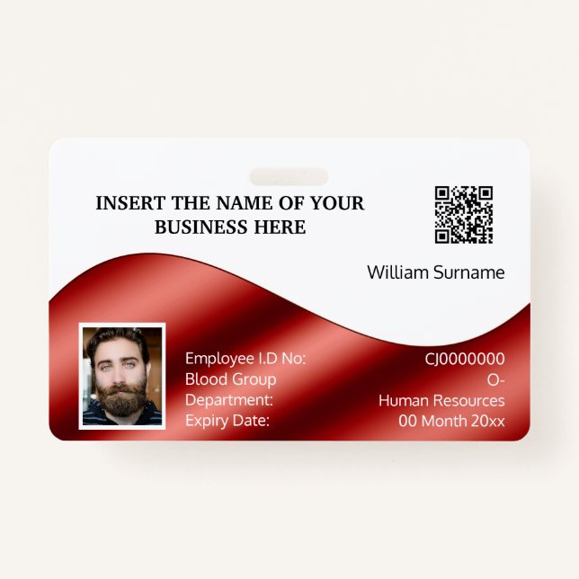 DIY ID card faux red white | photo logo ID Badge (Front)