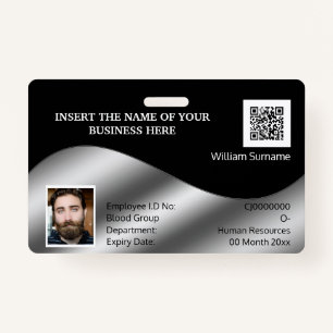 DIY ID card faux silver black photo logo ID Badge