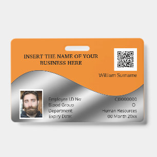 DIY ID card faux silver orange photo logo template Badge