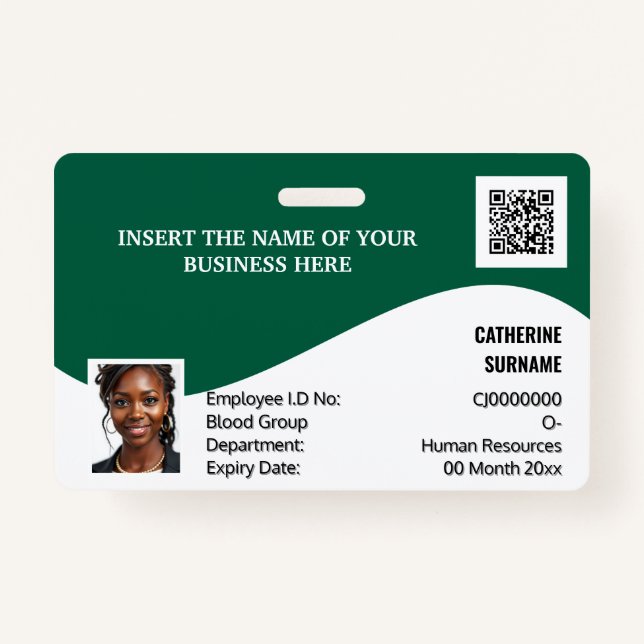 DIY ID card green white modern photo logo template ID Badge (Front)