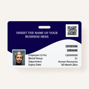 DIY ID card navy white modern photo logo template ID Badge