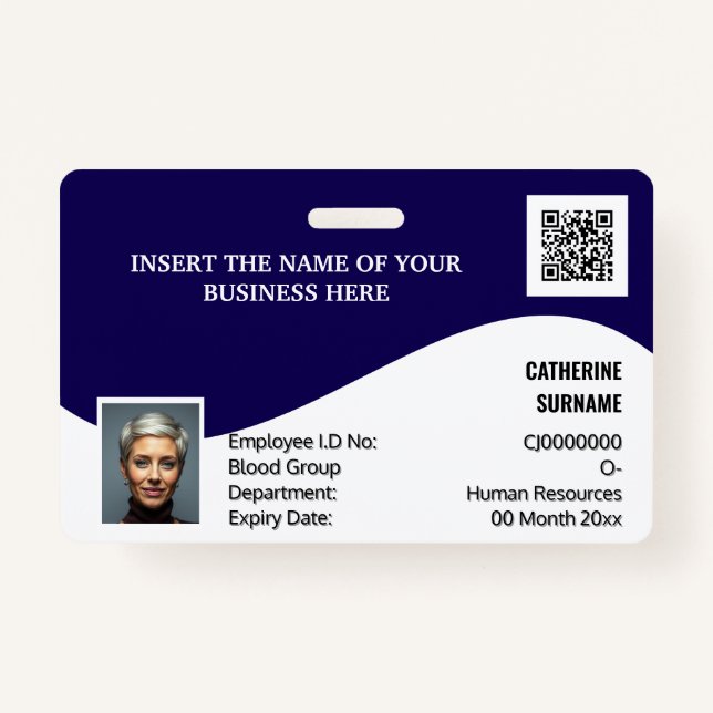 DIY ID card navy white modern photo logo template ID Badge (Front)