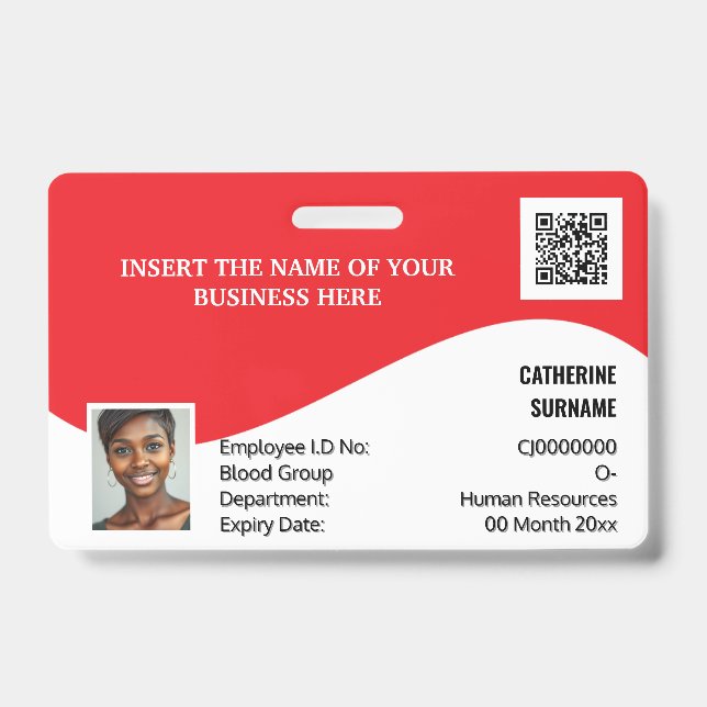 DIY ID card red white modern photo logo template Badge (Front)