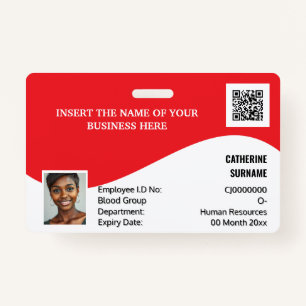 DIY ID card red white modern photo logo template ID Badge
