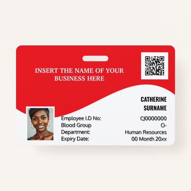 DIY ID card red white modern photo logo template ID Badge (Front)