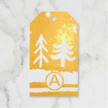 DIY INITIAL TREES IN SNOW REAL FOIL GIFT TAG SET