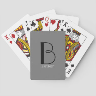 DIY Large Monogram & Name Black/White Text, Grey Playing Cards