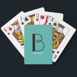 DIY Large Monogram & Name, Black/White Text, Teal Playing Cards<br><div class="desc">Personalise this stylish and simple text design with your name in white and your large Monogram in Black on Teal background.</div>