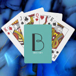 DIY Large Monogram & Name, Black/White Text, Teal Playing Cards<br><div class="desc">Personalise this stylish and simple text design with your name in white and your large Monogram in Black on Teal background.</div>