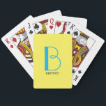 DIY Large Monogram & Name, Sky Blue/Black, Yellow Playing Cards<br><div class="desc">Personalise this stylish and simple text design with your name in Black and your large Monogram in Sky Blue on Yellow background. Click “Customise” to change colours and type styles.</div>
