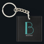 DIY Large Monogram & Name, Teal/White Text, Black<br><div class="desc">Personalise this stylish and simple text design with your name in white and your large Monogram in Teal on black background.</div>