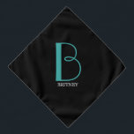 DIY Large Monogram & Name, Teal/White Text, Black Bandana<br><div class="desc">Personalise this stylish and simple text design with your name in white and your large Monogram in Teal on black background.</div>