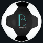 DIY Large Monogram & Name, Teal/White Text, Black Football<br><div class="desc">Personalise this stylish and simple text design with your name in white and your large Monogram in Teal on black background.</div>