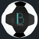 DIY Large Monogram & Name, Teal/White Text, Black Football<br><div class="desc">Personalise this stylish and simple text design with your name in white and your large Monogram in Teal on black background.</div>