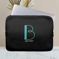 DIY Large Monogram & Name, Teal/White Text, Black