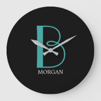 DIY Large Monogram & Name, Teal/White Text, Black