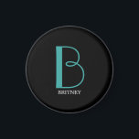 DIY Large Monogram & Name, Teal/White Text, Black Magnet<br><div class="desc">Personalize this stylish and simple text design with your name in white and your large Monogram in Teal on black background.</div>
