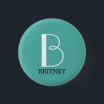 DIY Large Monogram & Name, White/Black Text, Teal<br><div class="desc">Personalise this stylish and simple text design with your name in black and your large Monogram in white on teal background.</div>