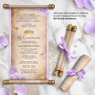 DIY Light Purple Gold Quince Scroll Invitations