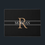 DIY Lt Brown Monogram, White Name, Black & Grey Doormat<br><div class="desc">Personalise this trendy black doormat with Light Brown Monogram and White Name. A simple,  yet elegant design with 2 grey stripes.</div>