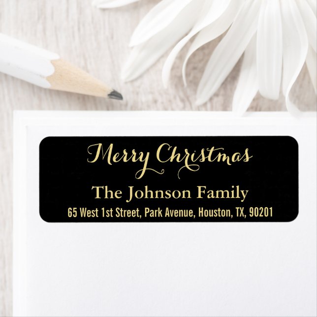 DIY Merry Christmas Faux Gold Black Return Address (Insitu)