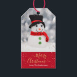 DIY Merry Christmas, Name, Little Snowman, Glitter Gift Tags<br><div class="desc">Say "Merry Christmas With Love" with this cute little snowman with hat and scarf and gold glitter, or use your photo. Personalise your name and message in yellow and white text on deep red box. Back has soft gold toned background and red script text. Hand write recipients name on back....</div>