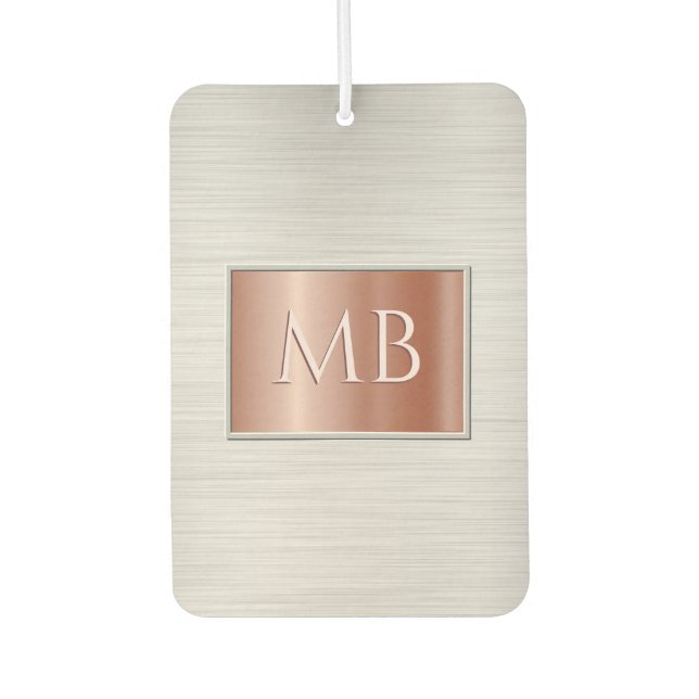 DIY Monogram, Brushed Steel & Rose Gold Metal Car Air Freshener (Front)