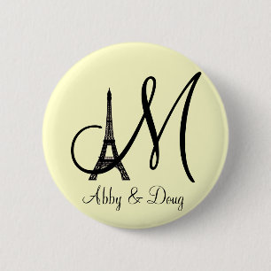 DIY Monogram Eiffel tower design 6 Cm Round Badge
