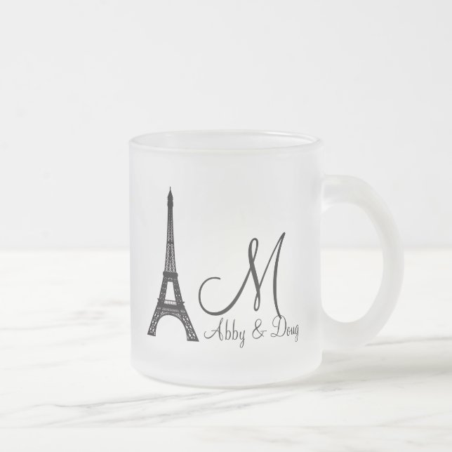 DIY Monogram Eiffel tower design Frosted Glass Coffee Mug (Right)