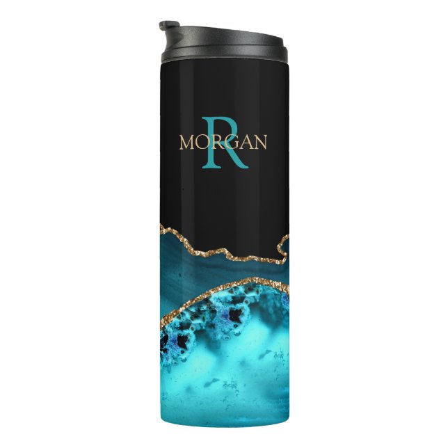 DIY Monogram & Name, Black Gold & Teal Agate, Vs 2 Thermal Tumbler (Rotated Right)