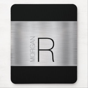 DIY Monogram Name, Black Grey, Brushed Silver, Vs3 Mouse Mat