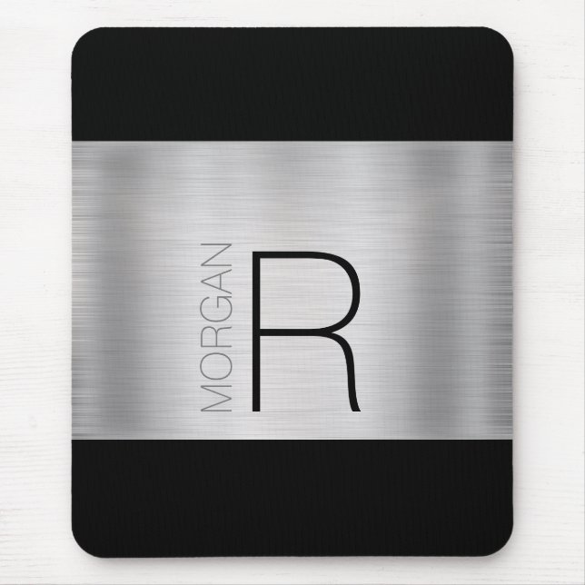 DIY Monogram Name, Black Grey, Brushed Silver, Vs3 Mouse Mat (Front)