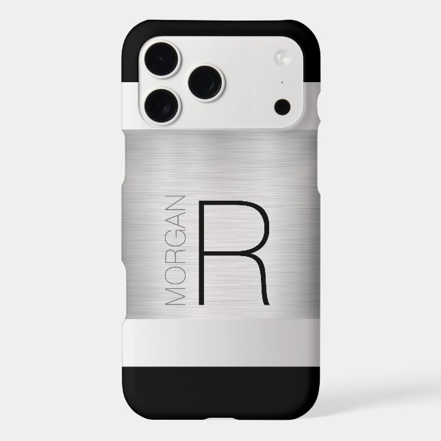 DIY Monogram Name, Black Grey Text, Brushed Silver (Back)
