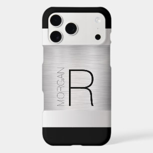 DIY Monogram Name, Black Grey Text, Brushed Silver
