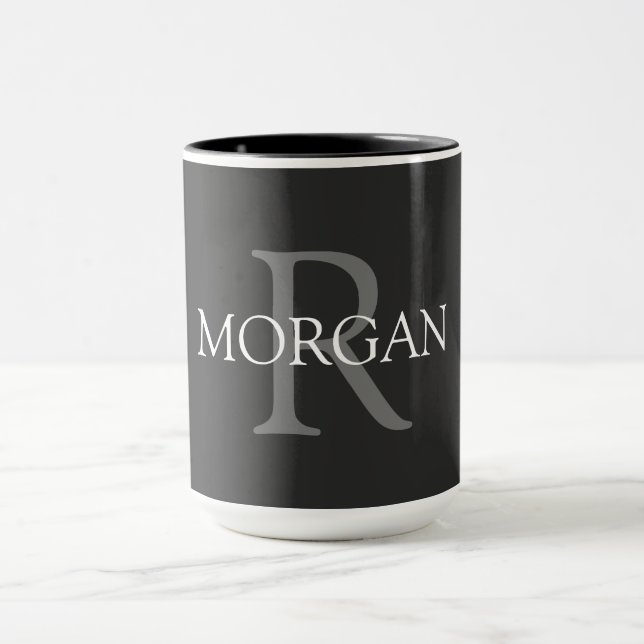 DIY Monogram & Name, Black, Grey & White Mug (Center)