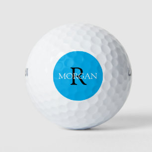 DIY Monogram & Name, Black & White Text, Sky Blue Golf Balls