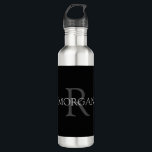 DIY Monogram & Name, Classic Black, Grey Text 710 Ml Water Bottle<br><div class="desc">Personalise with your Monogram and Name In Grey Text. This simple Classic Black Design can also be used to promote your Company Name.</div>