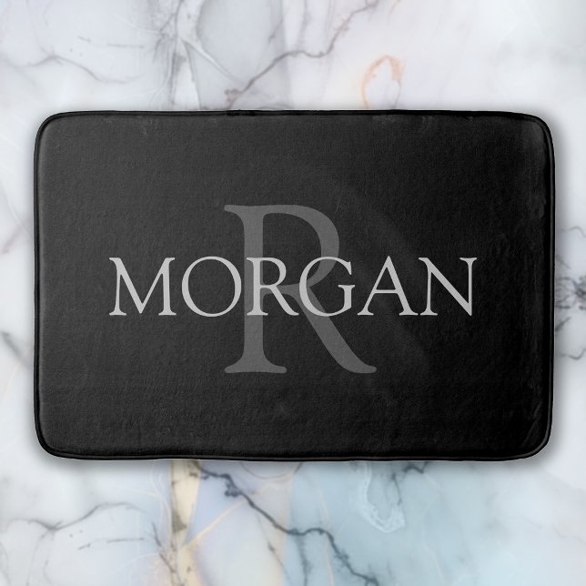 DIY Monogram & Name, Classic Black with Grey Text Bath Mat (Creator Uploaded)